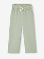 Wijde broek van katoengaas groengrijs