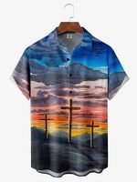 Easter Cross Chest Pocket Short Sleeve Hawaiian Shirt - thumbnail