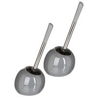 2x stuks WC-/toiletborstels met houder rond grijs glans keramiek 36 cm - thumbnail