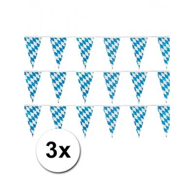 Beieren Oktoberfest vlaggenlijn - 3x - blauw/wit - 10 meter - kunststof - vlaggetjes versieringen