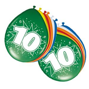 10 jaar verjaardag leeftijd ballonnen - 32x stuks - mix kleuren - feestartikelen/versiering