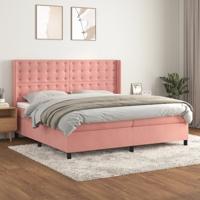 Boxspring met matras fluweel roze 200x200 cm