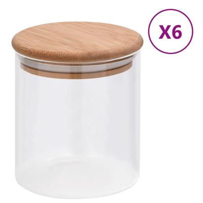 VidaXL Opbergpotten met bamboe deksel 6 st 600 ml glas