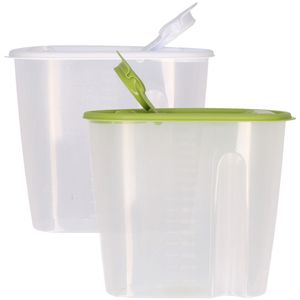 Voedselcontainer strooibus - groen en wit - 1,5 liter - kunststof - 19 x 9,5 x 17 cm