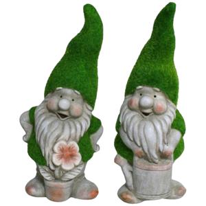 Tuinkabouter beeldje - set van 2 - Dwarf Okkie en Sammy - grasgroen - 32 cm - Polystone