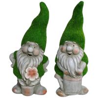 Tuinkabouter beeldje - set van 2 - Dwarf Okkie en Sammy - grasgroen - 32 cm - Polystone - thumbnail