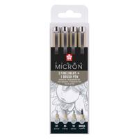 Sakura pigma micron fineliner set, 4 maten, licht koelgrijs