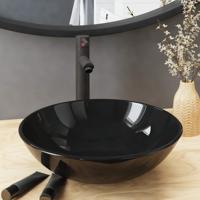 VidaXL Wastafel met kraan en pop-up afvoer gehard glas zwart