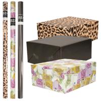 Inpakpapier Cadeaupapier - Kleurenmix - 6x stuks rollen - geld - panter - nacht zwart Inpakpapier Cadeaupapier - Kleurenmix - 6x stuks rollen - geld - panter - nacht zwart