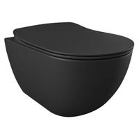 Creavit Hangend Toiletset - 35.3x51cm - RVS Bidetsproeier - spoelrandloos - met zitting - mat antraciet SW1152740/SW1152713