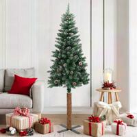 Kerstboom met echt hout en sneeuw smal 180 cm groen