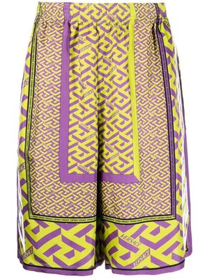 Versace short en soie à imprimé Greca - Jaune