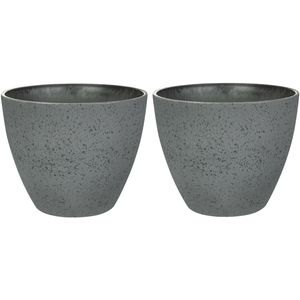 Bloempot/plantenpot - 2x - buiten - antraciet - D19 en H15 cm - kunststof/steenmix