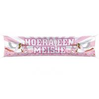 Straatbanier vlag hoera een meisje geboren - versiering - Geboorte feestartikelen roze - 180 x 40 cm