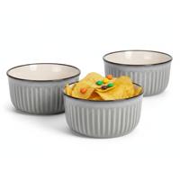 Serveer/chips schaaltje Striped - 4x - grijs - 14 x 7 cm - keramiek - kommetjes - 500 ml