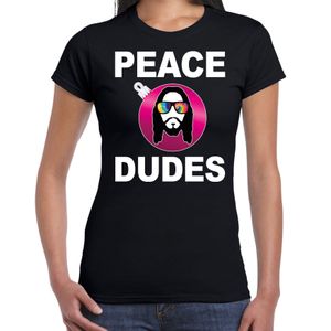 Hippie jezus Kerstbal shirt / Kerst outfit peace dudes zwart voor dames