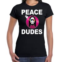 Hippie jezus Kerstbal shirt / Kerst outfit peace dudes zwart voor dames - thumbnail