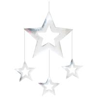 Sterren hangdecoratie - zilver - 60 x 45 cm - karton - brandvertragend - kerstversiering - thumbnail