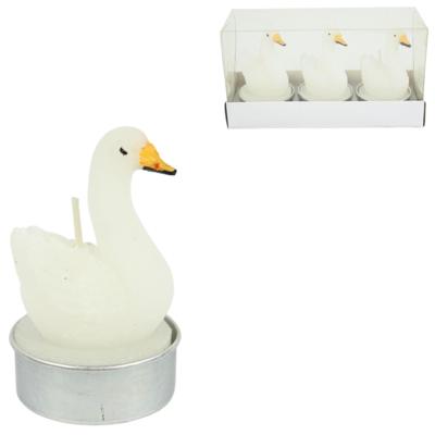 Theelicht Zwaan wit 6,5cm set van 3