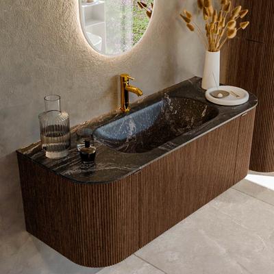 Badmeubel Mondiaz Kurve-Dlux | 120 cm | Meubelkleur Walnut | Wastafelkleur Lava | Solid surface | Midden spoelbak | 1 kraangat