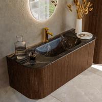 Badmeubel Mondiaz Kurve-Dlux | 120 cm | Meubelkleur Walnut | Wastafelkleur Lava | Solid surface | Midden spoelbak | 1 kraangat