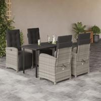 5-delige Tuinset met kussens poly rattan lichtgrijs