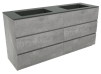 Storke Edge staand badkamermeubel 170 x 52,5 cm beton donkergrijs met Scuro dubbele wastafel in mat kwarts