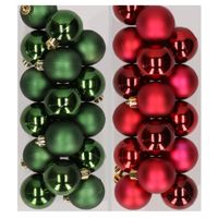 32x stuks kunststof kerstballen mix van donkergroen en donkerrood 4 cm - thumbnail