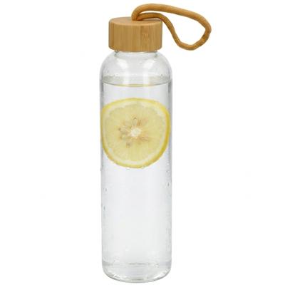 Gerimport Waterfles / drinkfles - glas - transparant - met houten dop - 600 ml - D7 cm