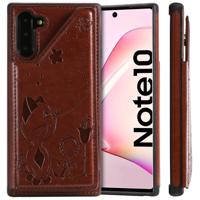 Voor Galaxy Note 10 kat Bee reliëf patroon schokbestendige beschermende case met kaartsleuven & fotolijstjes (bruin)