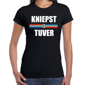 Kniepst tuver met vlag Groningen t-shirts Gronings dialect zwart voor dames