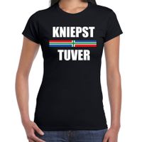 Kniepst tuver met vlag Groningen t-shirts Gronings dialect zwart voor dames - thumbnail