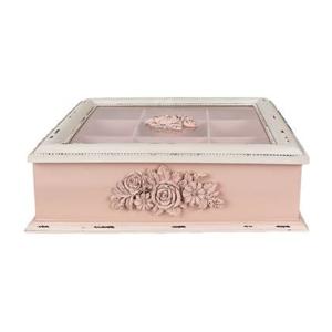 Clayre & Eef Theedoos 9 vakken 32x26x9 cm Roze Houtproduct Rechthoek