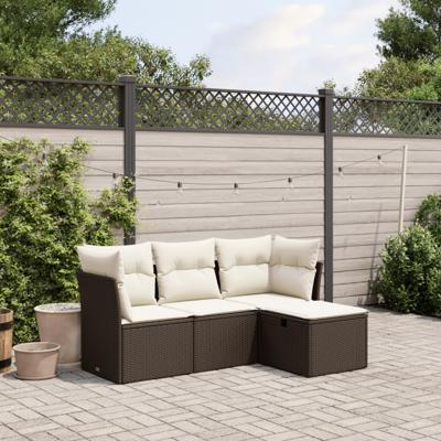 4-delige Loungeset met kussens poly rattan bruin