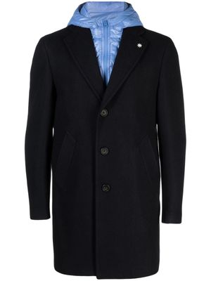 Manuel Ritz manteau boutonné à capuche - Bleu