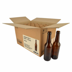 Bierfles Longneck 50 cl, bruin, 26 mm, doos 12 st.