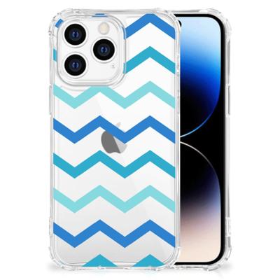 iPhone 14 Pro Doorzichtige Silicone Hoesje Zigzag Blauw iPhone 14 Pro Doorzichtige Silicone Hoesje Zigzag Blauw