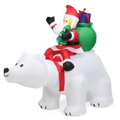 Opblaasbare Ijsbeer & Rijdende Kerstman Kerstfiguur met LED& Kerstdecoratie incl. Ventilator & Accessoires 200cm