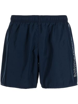 Ea7 Emporio Armani short de bain métallisé à logo imprimé - Bleu