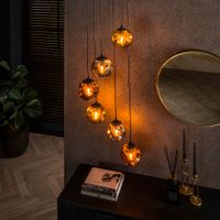 LifestyleFurn Hanglamp Shahid Glas, 6-lamps - Artic zwart - thumbnail