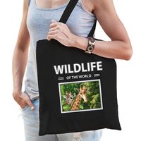 Katoenen tasje Giraffen zwart - wildlife of the world Giraf cadeau tas