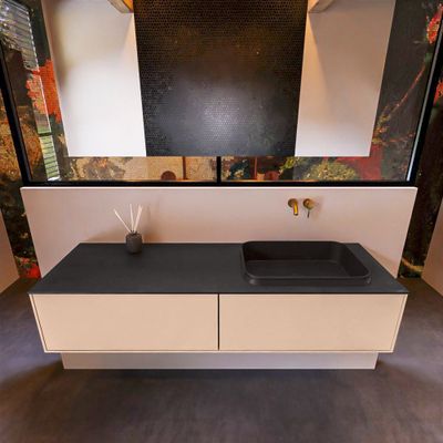 Badkamermeubelset Mondiaz Erin 150 cm met 2 Lades met RIDGE Wastafel Rechts Urban Zonder Kraangaten Greeploos Mat Rosee