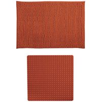 MSV Douche anti-slip mat en droogloop mat - Sevilla badkamer set - rubber/microvezel - terracotta - thumbnail