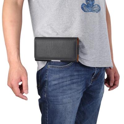 Mannen Litchi textuur draagbare mobiele telefoon terug Buckle dwarse mouw taille Pack lederen draagtas voor 6.3 Inch of onder Smartphones (zwart)
