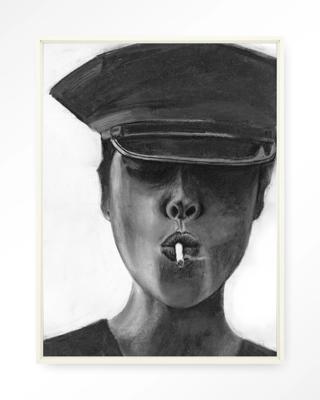 Urban Cotton Wandkleed 'Smokes' 145 x 190cm in Floating Frame - off white