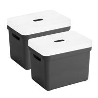 Sunware Opbergbox met transparante deksel - 2x stuks - zwart - 18L - kunststof - 35x25x24cm