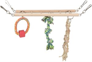 TRIXIE HANGBRUG MET TOUWLADDER & SPEELGOED HAMSTER HOUT 29X9X25 CM 3 ST