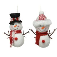 Sneeuwpop polyester met muts 14cm - thumbnail