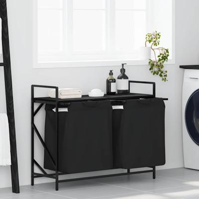Wasmand 2 vakken met plank zwart eikenkleurig
