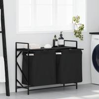 Wasmand 2 vakken met plank zwart eikenkleurig